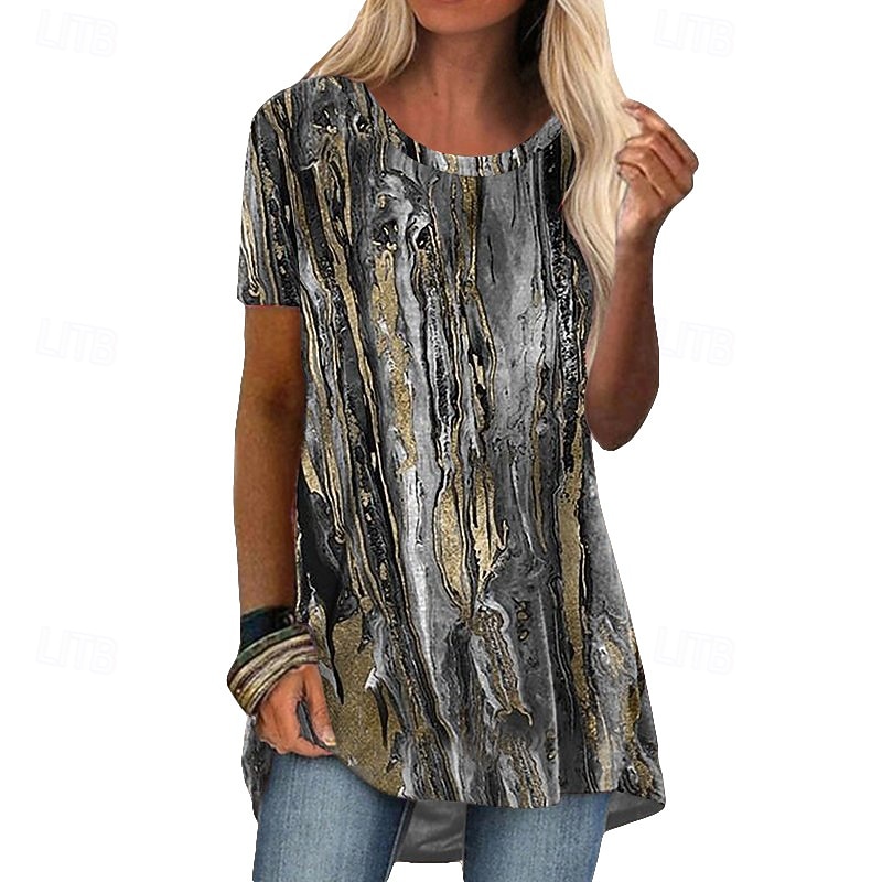 Naisten Paita Boho paita Pusero Painettu Ombre Kuvitettu Lippu Tyylikäs Klassinen Moderni Lyhythihainen Tiukka pyöreä kaula-aukko Pitkät topit Päivittäin Pyhäpäivä Bile Sininen Musta Valkoinen 2026 - $19.99 –P2