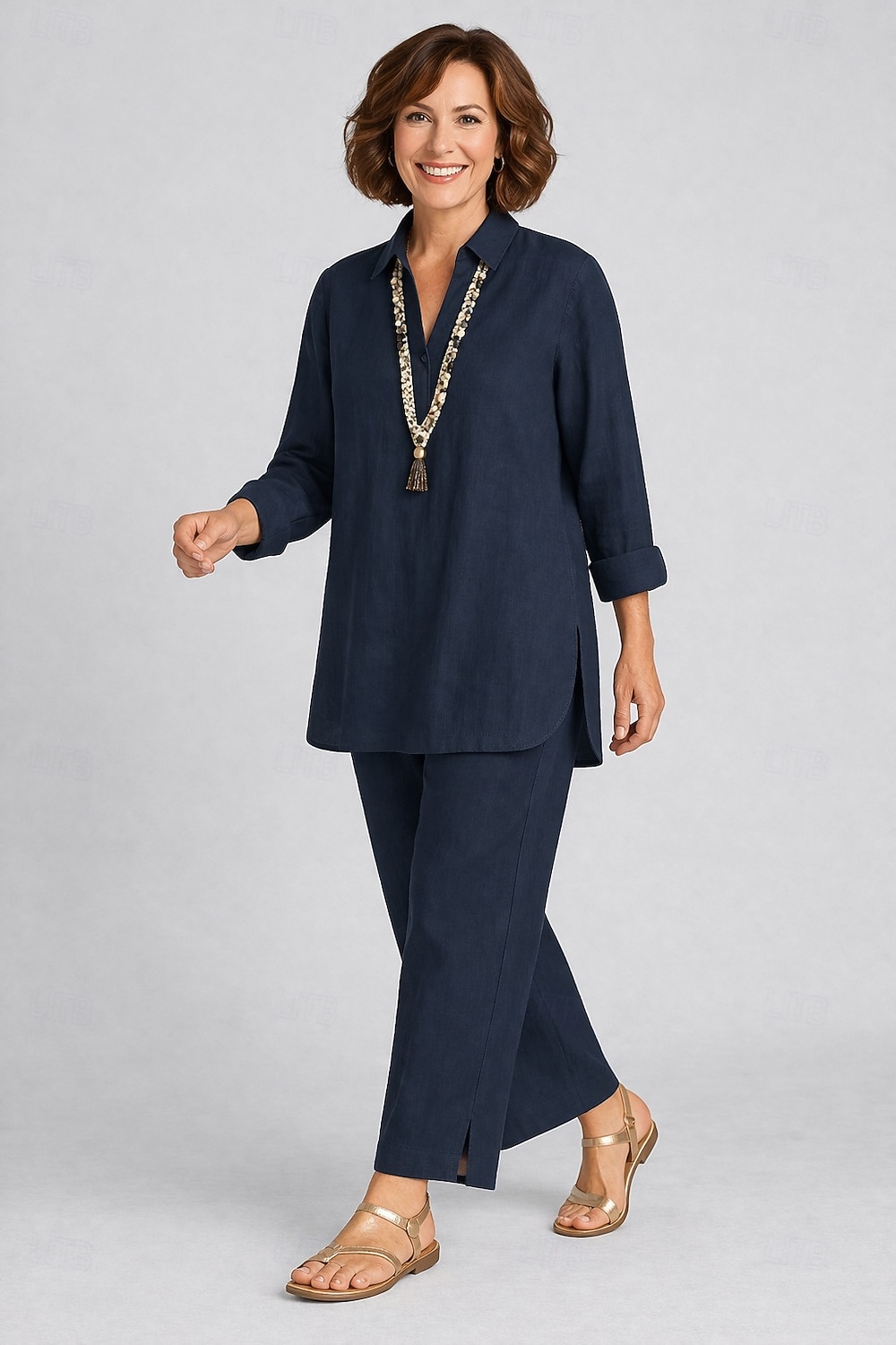 Pentru femei loungewear Seturi De Bază Casual Confortabili Culoare pură Cămașă Pantaloni Zilnic Casă Vacanță Manșon Lung Rever Kaki Negru Maro Albastru Închis Vară Primăvară 2026 - $36.99 –P2