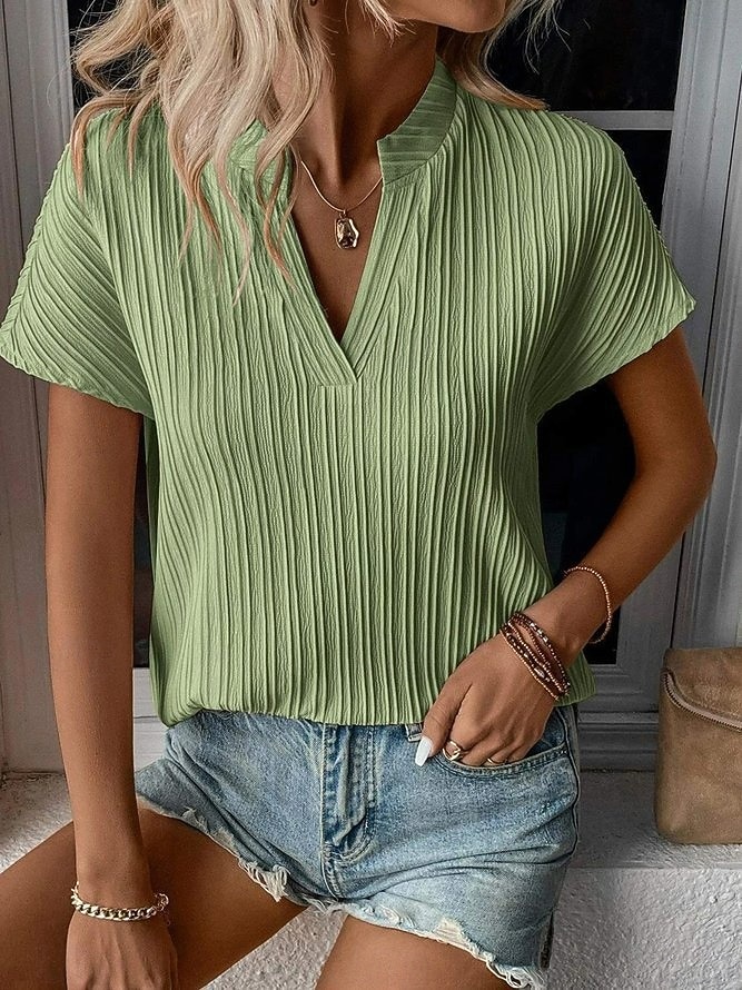 Per donna Maglietta A strisce Semplice Moda Elegante Classico Manica Corta Scollo a V Top Regolari Quotidiano Uscire Weekend Blu Verde salvia Bianco Rosa Verde Estate Primavera del 2026 a $8.99 –P6
