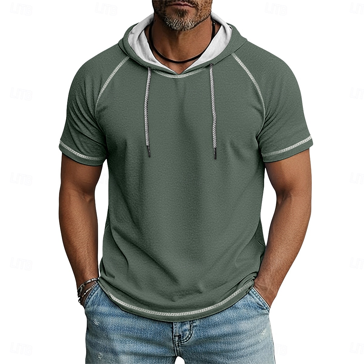 Муж. Футболка Толстовка С короткими рукавами Короткие рукава Толстовка с капюшоном Лето Весна Все сезоны Сплошной цвет Мода Оригинальный рисунок Спортивные Классический Капюшон Рукав «реглан» 2026 - $20.99 –P9