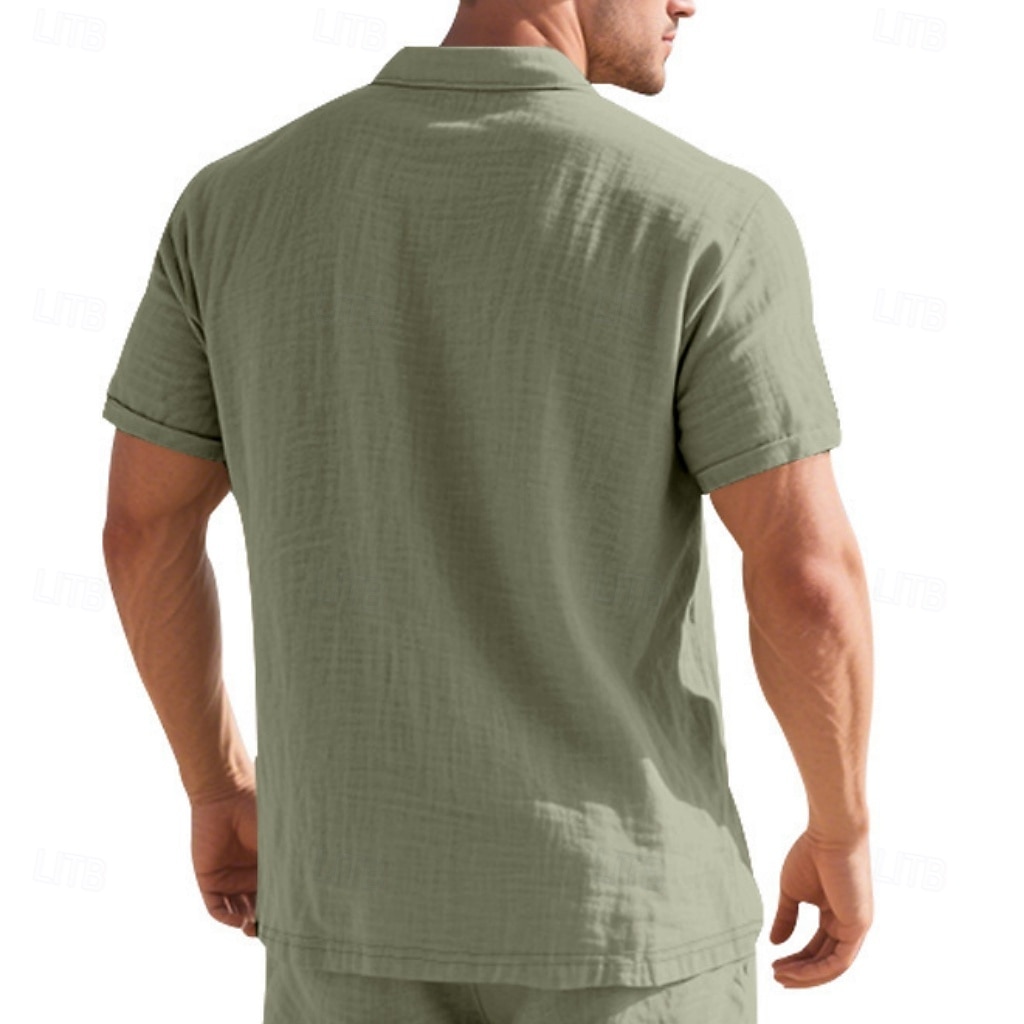 Homens Camisa de linho Camisas Polo Casual Rua Lapela Manga Curta Básico Moderno Cruz Botões Verão Primavera Normal Preto Branco Azul Marinha cáqui Verde Tropa Cinzento Camisa de linho de 2026 por $25.99 –P16