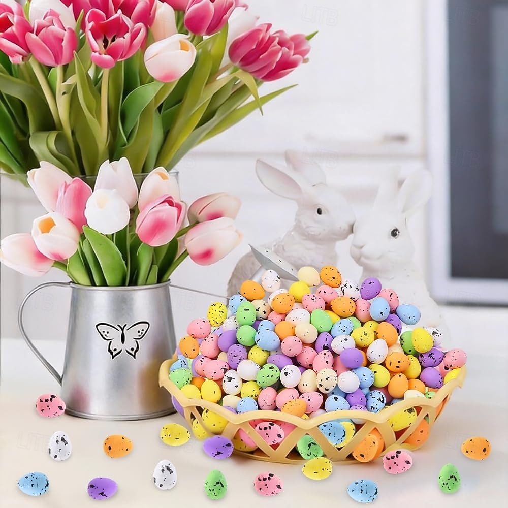 100 kpl miniatyyripääsiäismunia keinotekoisia vaahtomunia pilkullisia munia pieniä pastellivärisiä koristeellisia pääsiäislinnunmunia korin täyteaineiksi kevätjuhlien suosikkeihin seppeleiden 2026 - $9.99 –P3