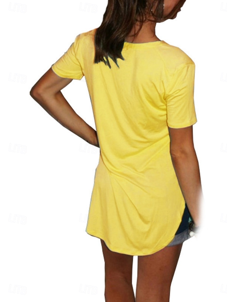 Mujer Camiseta Camiseta superior Color sólido Moda Básico Clásico Manga Corta Escote en Pico Tops cortos Diario Noche Fin de semana Negro Blanco Amarillo Gris Verano Primavera 2026 - $19.99 –P7