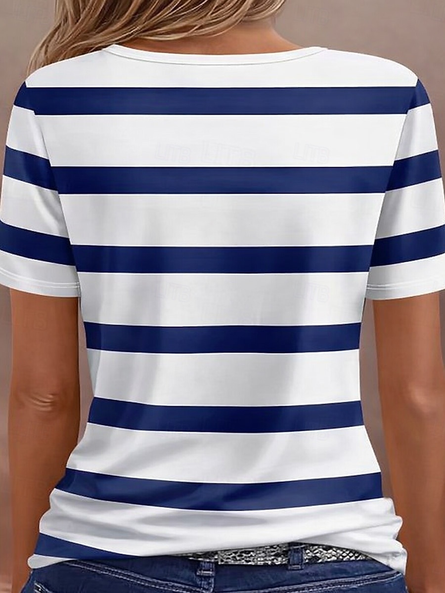 Per donna Maglietta Cerniera Zip a un quarto Grafico Geometrico Blocco di colori Tropicale Hawaiano Elegante Manica Corta Girocollo Top Regolari Matrimonio in Spiaggia Quotidiano Sportivo Blu Nero del 2026 a $21.99 –P4