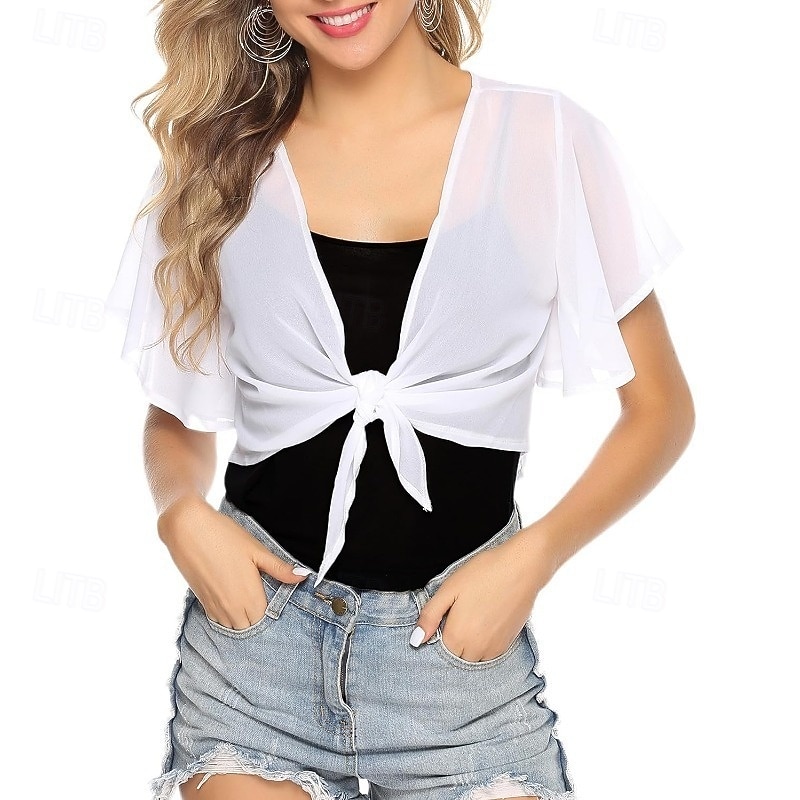 Women's Wrap Shrug Mother's Wraps Bridal's Wraps Wedding Guest 's Wraps Elegant Ladies Formal Style Short Sleeve Chiffon Wedding Wraps With Pure Color For Daily Summer 2026 - $34.99 –P1