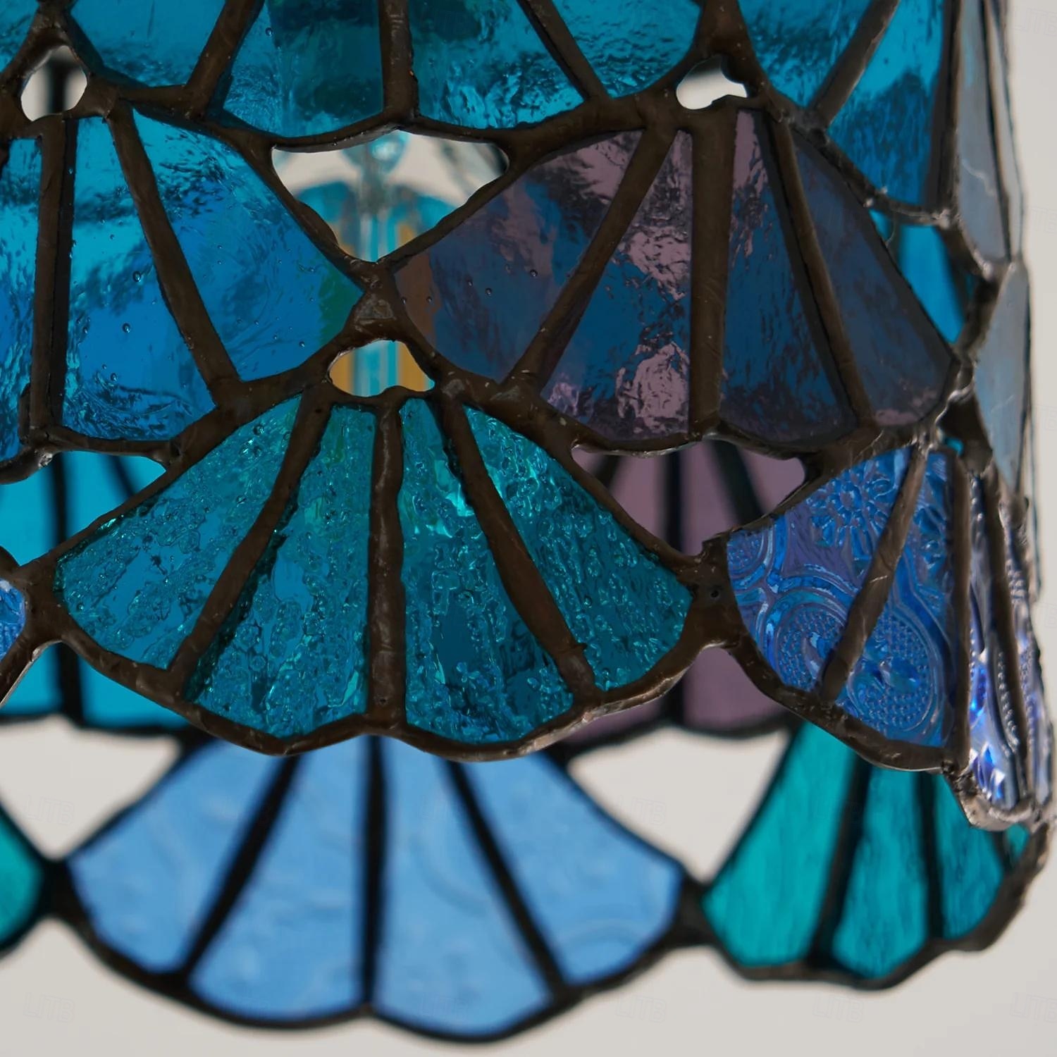Luminária de teto retrô com vitral azul cilíndrico em vidro com padrão de água, ideal para ilha de cozinha. Luminária de teto vintage ajustável em latão. de 2026 por $146.99 –P14