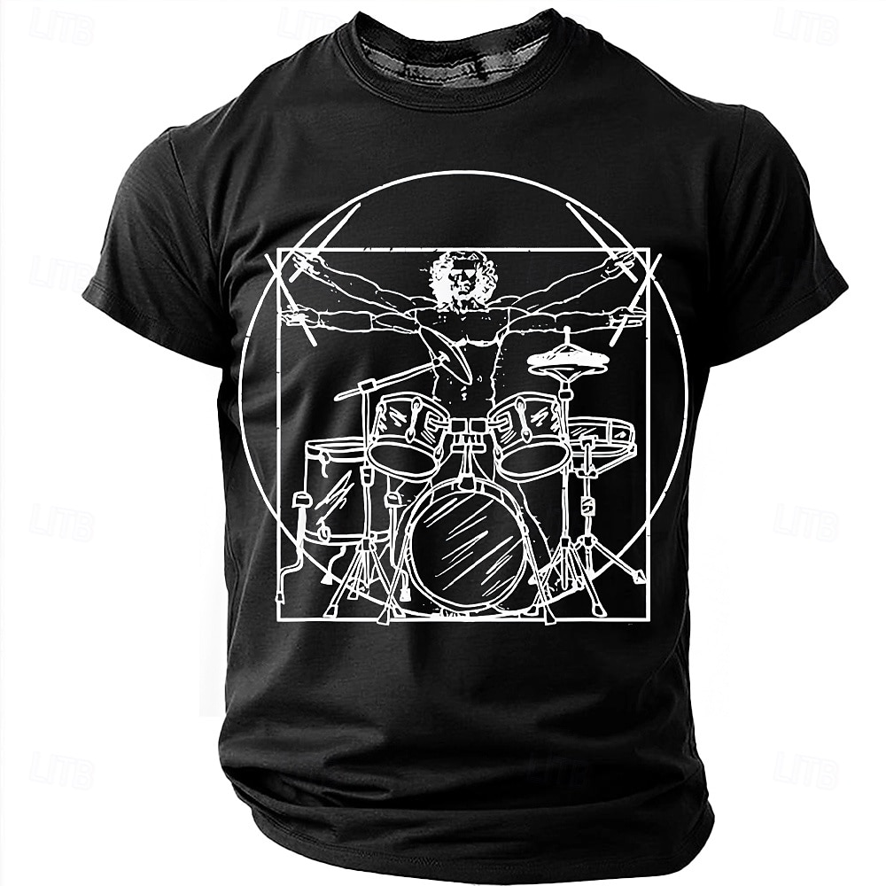 Men's Vitruvian Drummer Funny Drumming Parody T-Shirt Renaissance Art Mashup Percussionist Gift Rock Band Music Lover Graphic Tee Casual Short Sleeve Designer Apparel S-5XL 2026 - $21.99 –P1