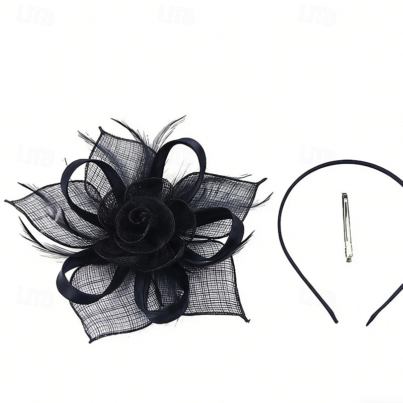 Fascinators Lino Tejido Boda Cumpleaños Elegante Vintage Estilo lindo Con Pluma Cintas Celada Sombreros 2026 - $17.49 –P8