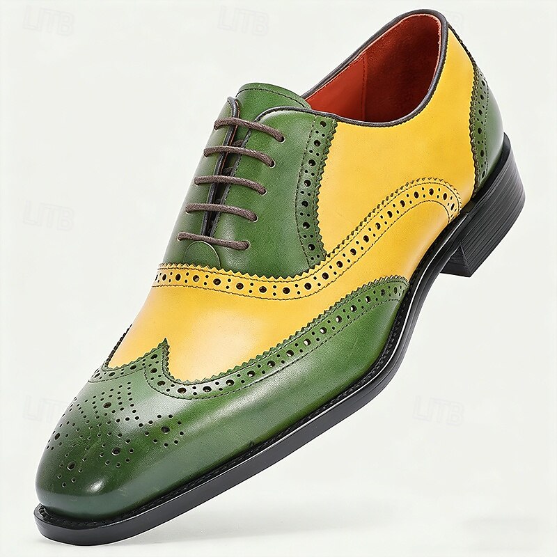 Geklede herenschoenen met vleugelneus van echt leer – premium rundleer, tweekleurig rood en blauw, elegante oxfordstijl, comfortabele formele schoenen voor heren, perfect voor bruiloften, feesten en kantoor. 2026 - $109.99 –P4