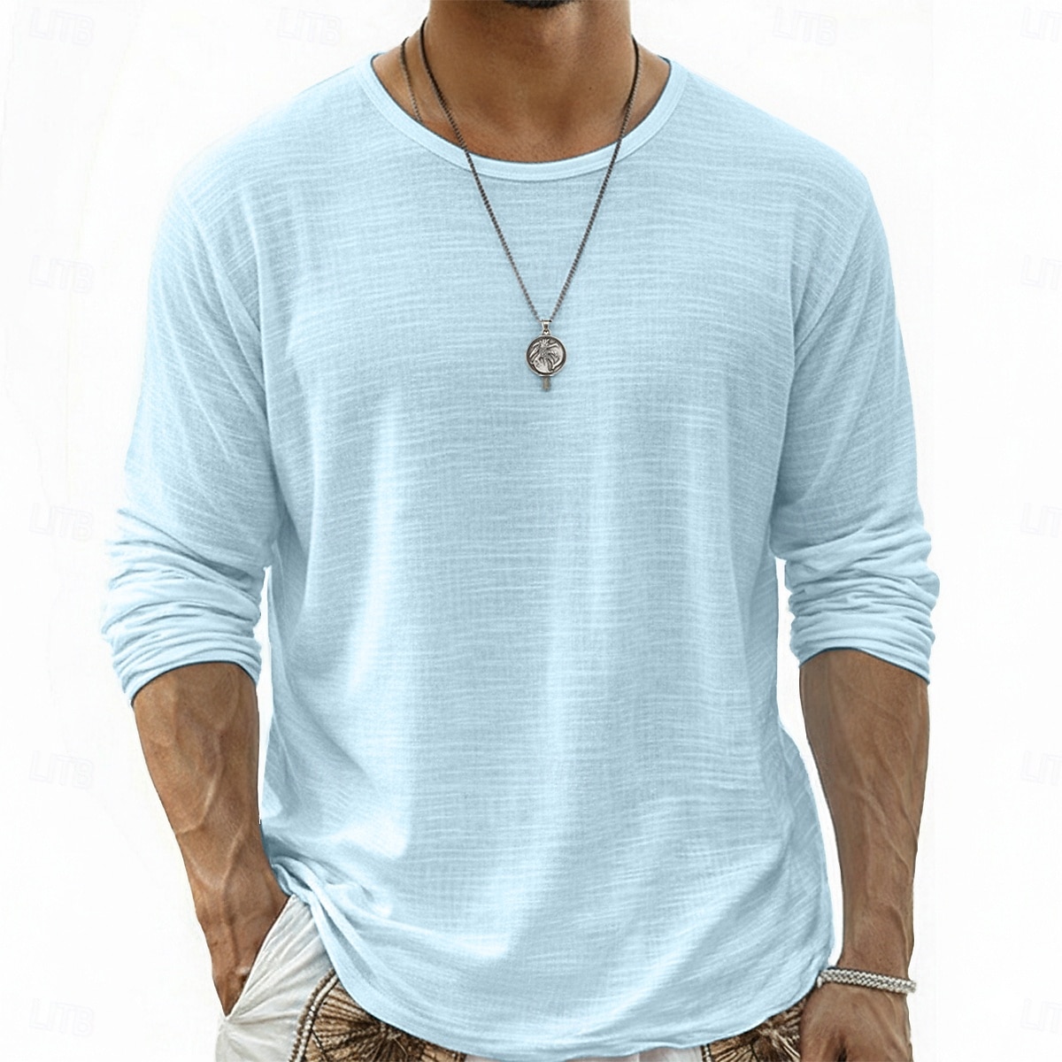 Men's Tee Top Linen T-Shirt Long Sleeve Round Neck Summer Spring All Seasons Solid Color Plain Daily Casual Street Style Plain Casual Outdoor Street White Top Tee for Men 2026 - $20.99 –P9