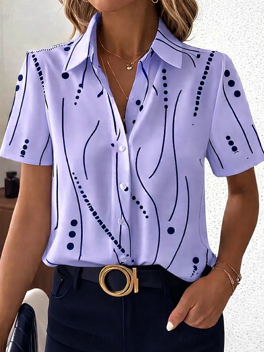 Chemise Femme À Manches Longues Blouse Boutonnée Graphique Géométrique Quotidienne Décontractée Chemisier À Manches Courtes Col Regular Tops Quotidien Blanc Été Printemps de 2026 ? $29.89 –P7