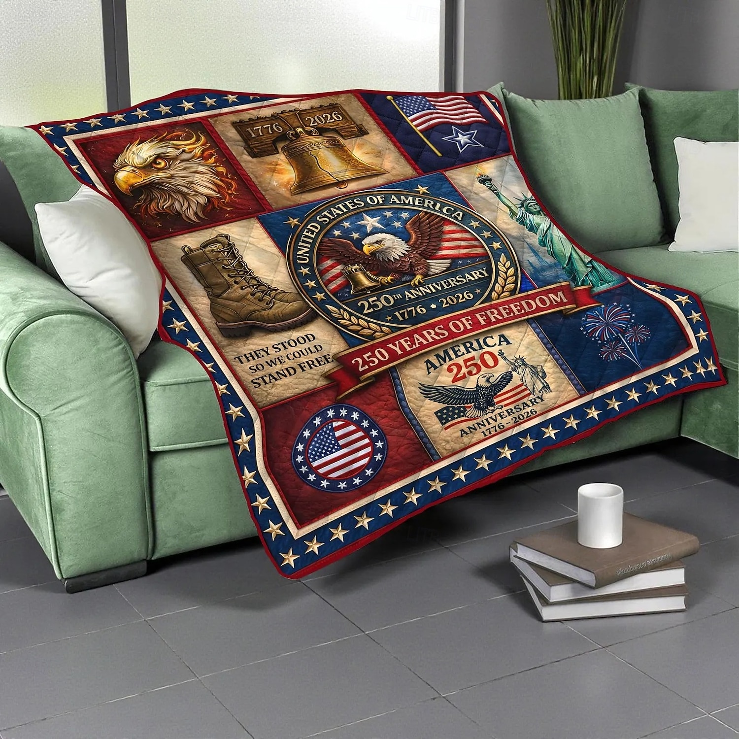 Coperta per il 250° anniversario degli Stati Uniti, 1776–2026, coperta trapuntata patriottica americana, regalo per il giorno dell'indipendenza degli Stati Uniti, regalo per l'America 1776-2026 del 2026 a $30.99 –P2
