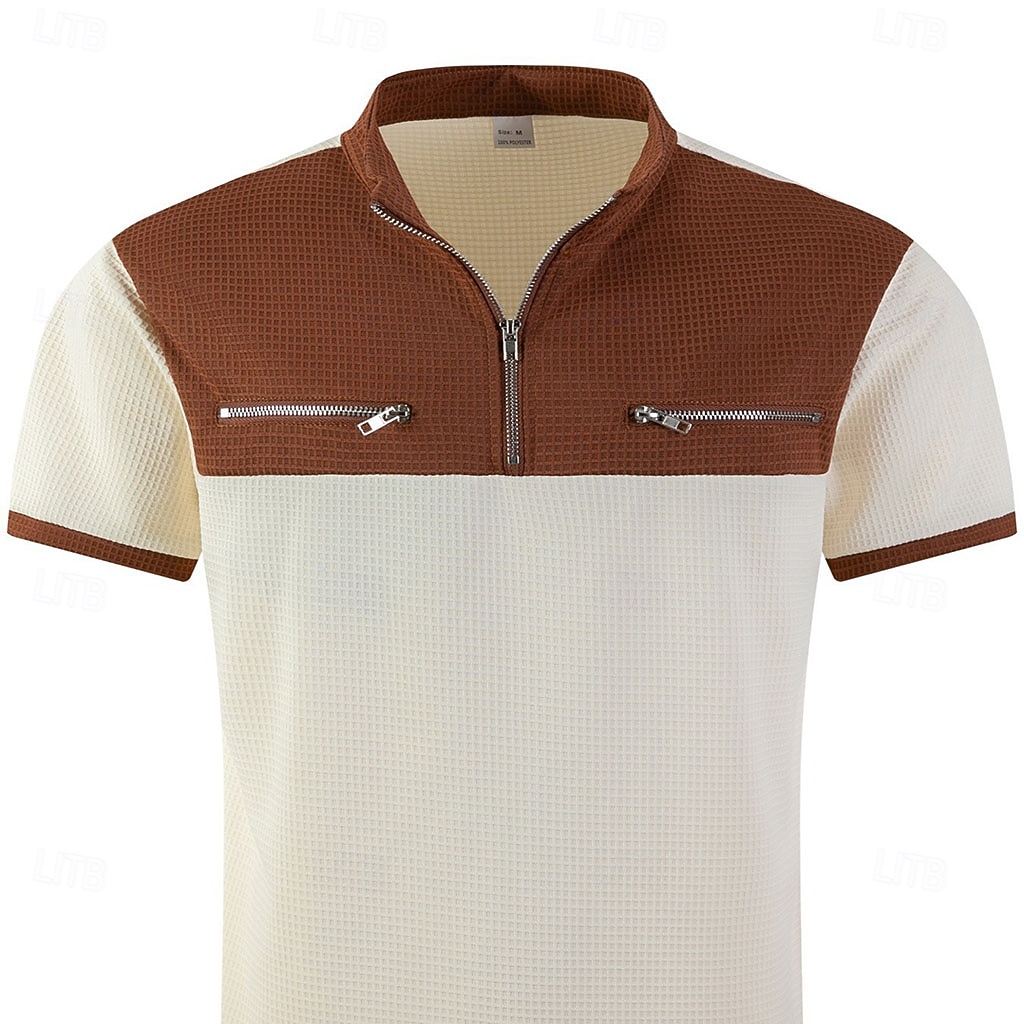 Per uomo Maglietta Waffle Maglietta Camicia a Maniche Corte Manica Corta Collo alla coreana Estate Primavera Blocco di colori Streetwear Elegante Casual Tasche Con zip Blocco di colore Casuale del 2026 a $22.99 –P2