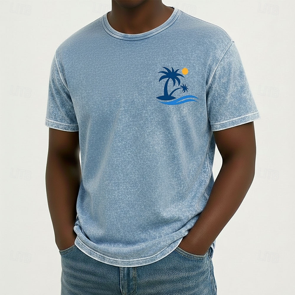Bărbați Hawaii Palmier de nuca de cocos Tricou Tei de spălare minerală Manșon scurt Tricou Spălare acidă Stil Nautic Cămașă Vacanță Vintage Retro Casual Plajă Călătorie Albastru piscină Mov Gri Var 2026 - $21.99 –P1