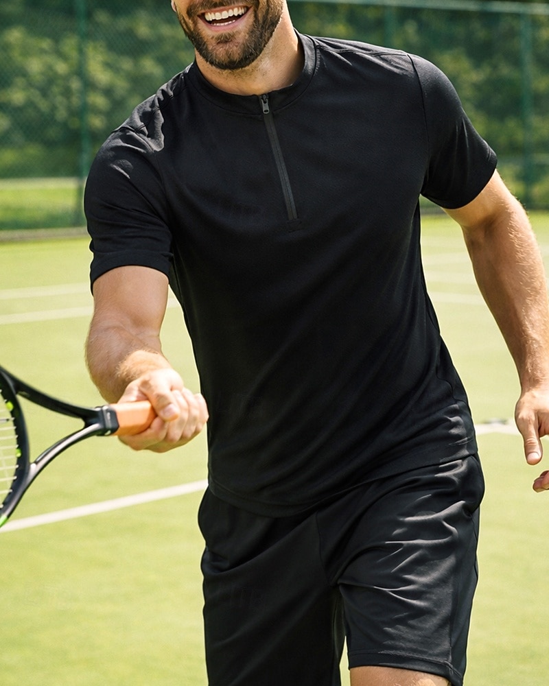 Męskie Solidne kolory Koszulka sportowa Koszulka do tenisa Koszulka tenisowa Krótki rękaw Quarter Zip Szybkie wysychanie Elastyczny Odprowadza wilgoć Oddychający Bransoletka tenisowa Buty golfowe 2026 - $21.99 –P7