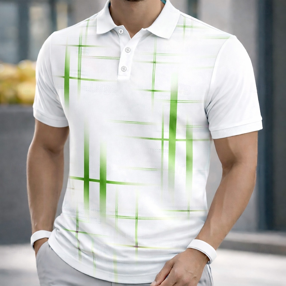 Homens Geométrico Linha Camisas Polo Manga Curta Camisas polo Camisas de colarinho Casual Roupa Esportiva Botões Primavera Verão Azul Preto Amarelo de 2026 por $22.99 –P5