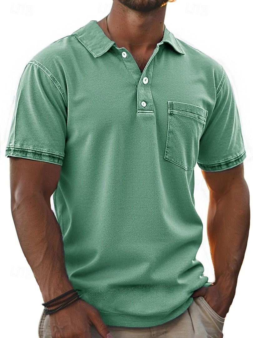 Per uomo Polo Camicia 100% cotone lavaggio acido Casuale Ferie Bavero Manica Corta Moda Essenziale Tinta unica Semplice Vintage ▾ angosciato Estate Primavera Tutte le stagioni Vestibilità regolare del 2026 a $31.99 –P7