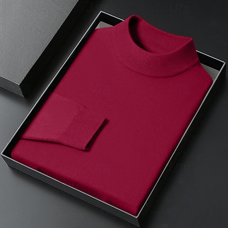 Men's Turtleneck Sweater Pullover Sweater Jumper Jumper Ribbed Knit Regular Tops Knitted Plain Mock Neck Keep Warm Modern Contemporary Daily Wear Going out Clothing Apparel Fall Winter Black White S 2026 - $26.99 –P8