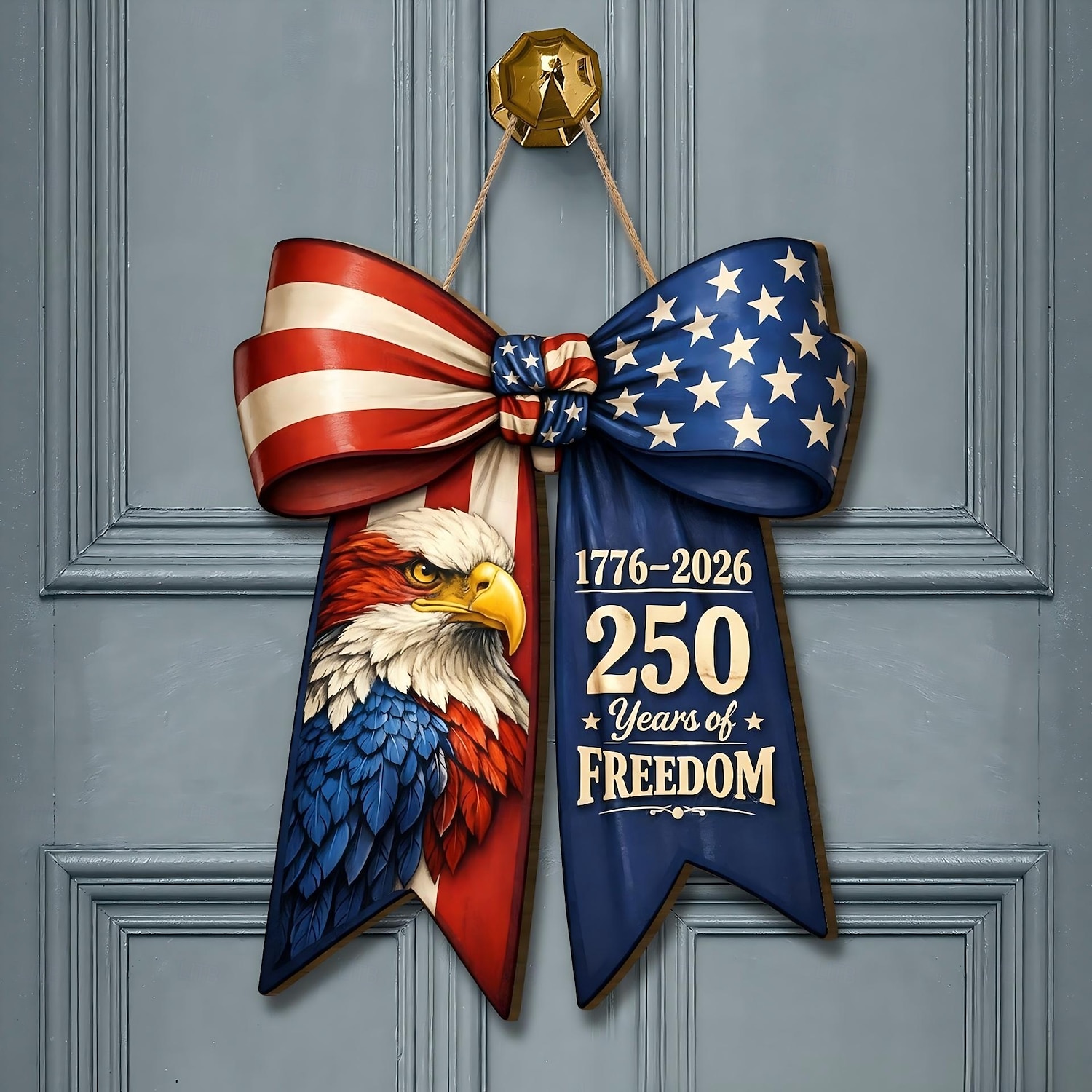 Panneau en bois commémoratif du 250e anniversaire des États-Unis, décoration de porte patriotique pour la fête de l'indépendance, plaque murale style ferme avec drapeau américain, décoration de porche de 2026 ? $13.99 –P1