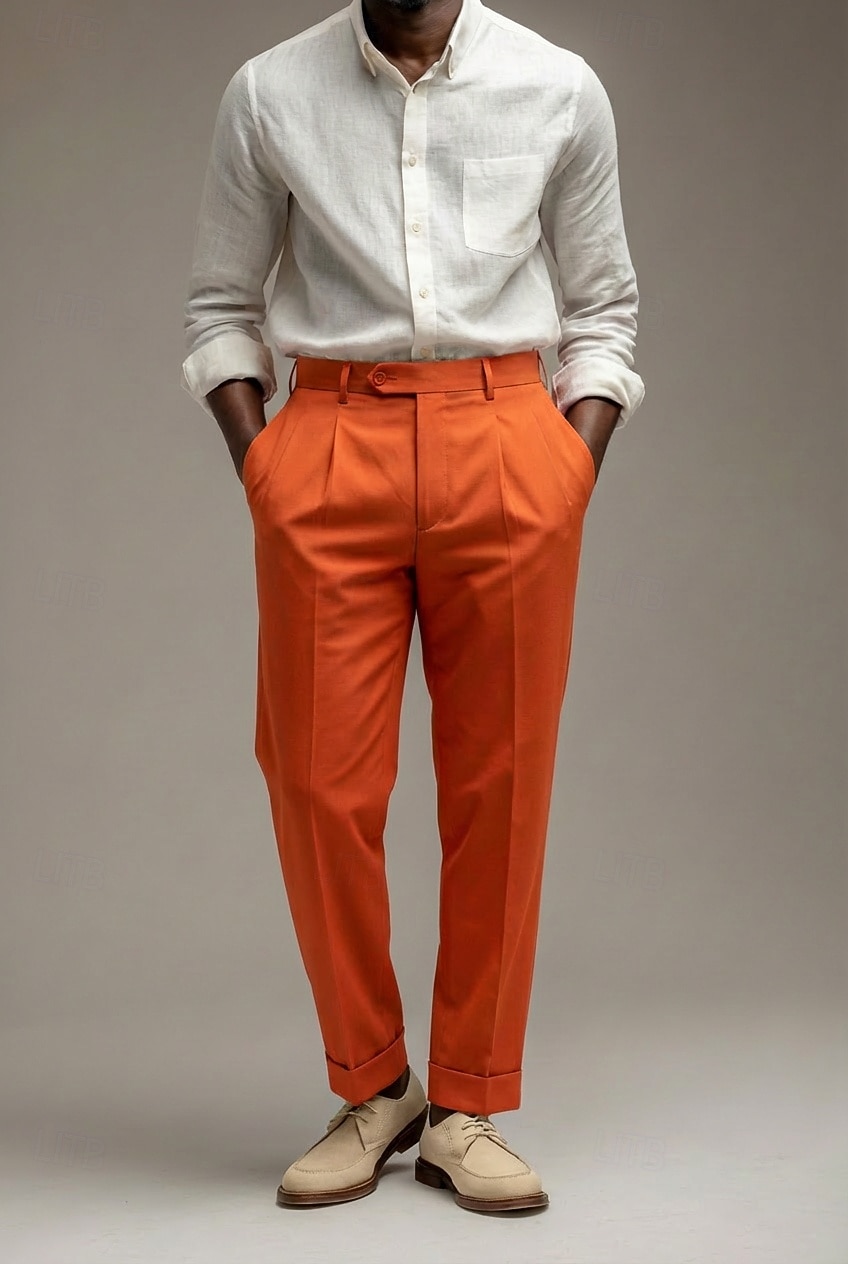 Pour des hommes Coton Lin Dress Pants works Pantalon décontracté Quotidien Affaires Mode Occasionnel Blanche Marine foncé Vert Sauge Couleur Unie Coupe régulière Long Non Elastique de 2026 ? $39.99 –P6