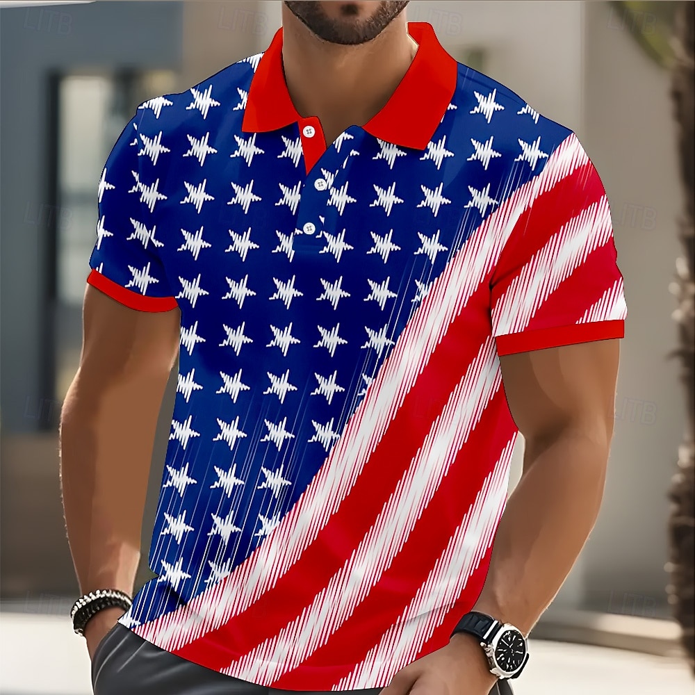 4 luglio 2026 250° Per uomo Bandiera Americana Polo Manica Corta Magliette polo Camicie con Colletto Casual Athleisure Bottoni Primavera & Estate Blu Blu 1 del 2026 a $22.99 –P2