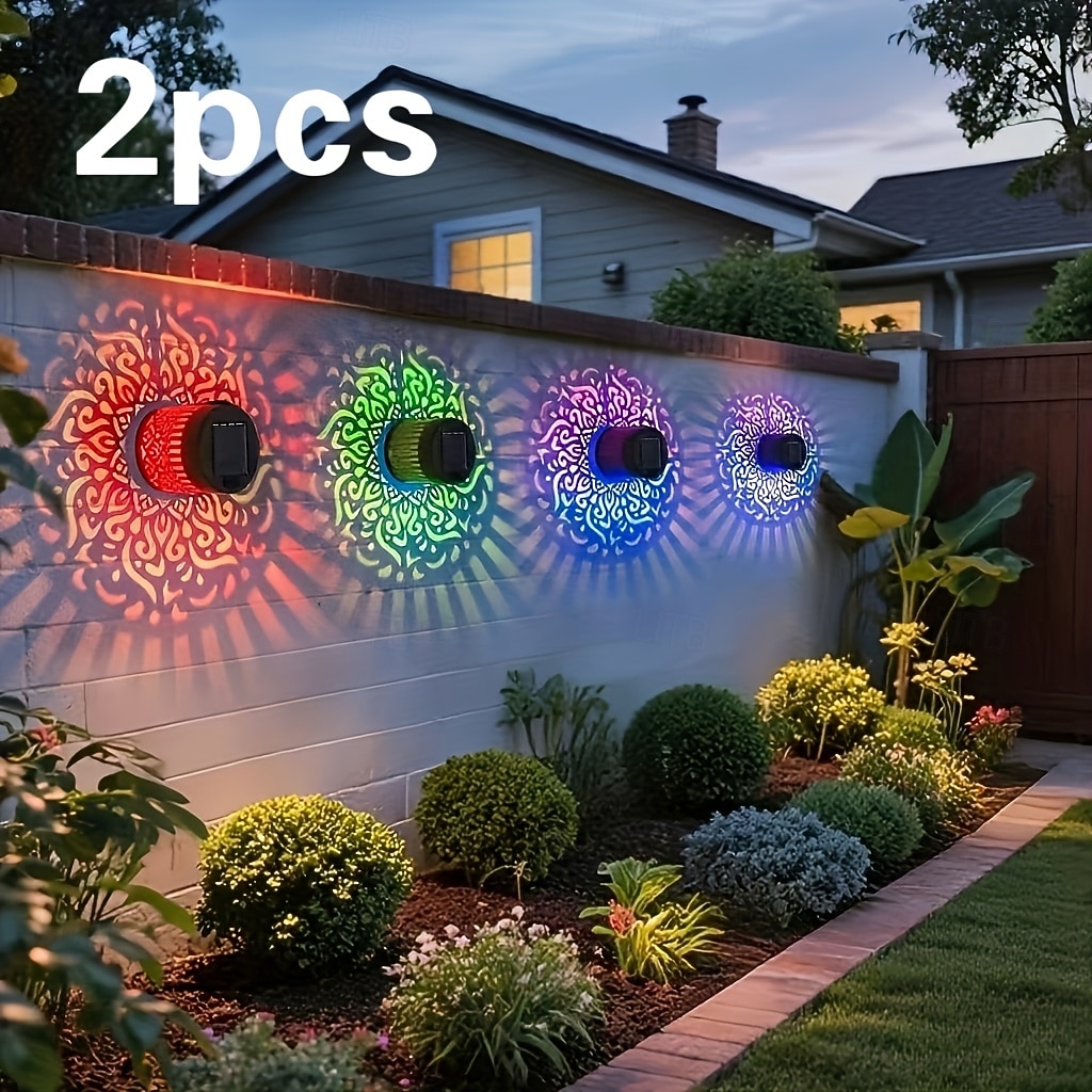 2 шт. уличных солнечных настенных светильников с проекцией мандалы из полого металла, водонепроницаемость IP44, для украшения забора, лестницы, газона и дорожек, сада, двора, ландшафтного освещения 2026 - $26.99 –P2