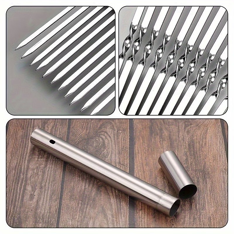 2026年 ステンレス製バーベキュー串51点セット（筒状の収納ラック付き）、再利用可能なグリル串、平型キャンプ用バーベキューフォーク、アウトドア調理器具、ピクニック用調理器具、バーベキューアクセサリー  コレクション – $19.99 –P8