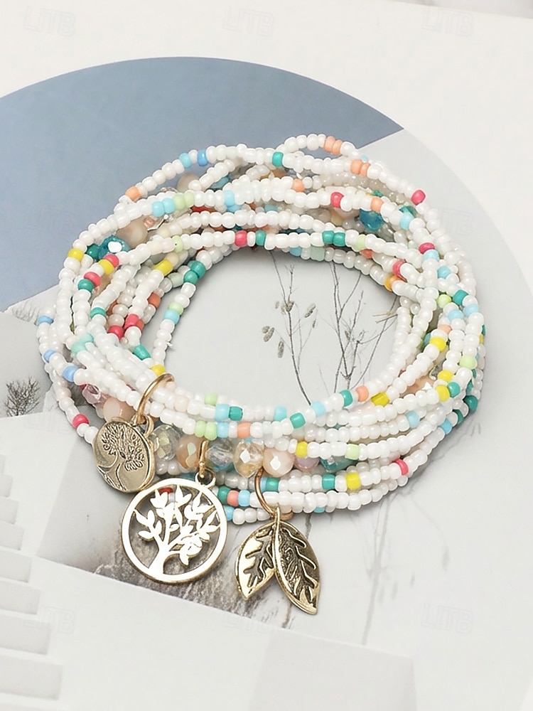 Women's Bohemian Tree of Life Beaded Bracelet – Alloy & Multi-Colored Beads, Perfect for Casual Wear & Beach Vacation Style 2026 - $9.99 –P12