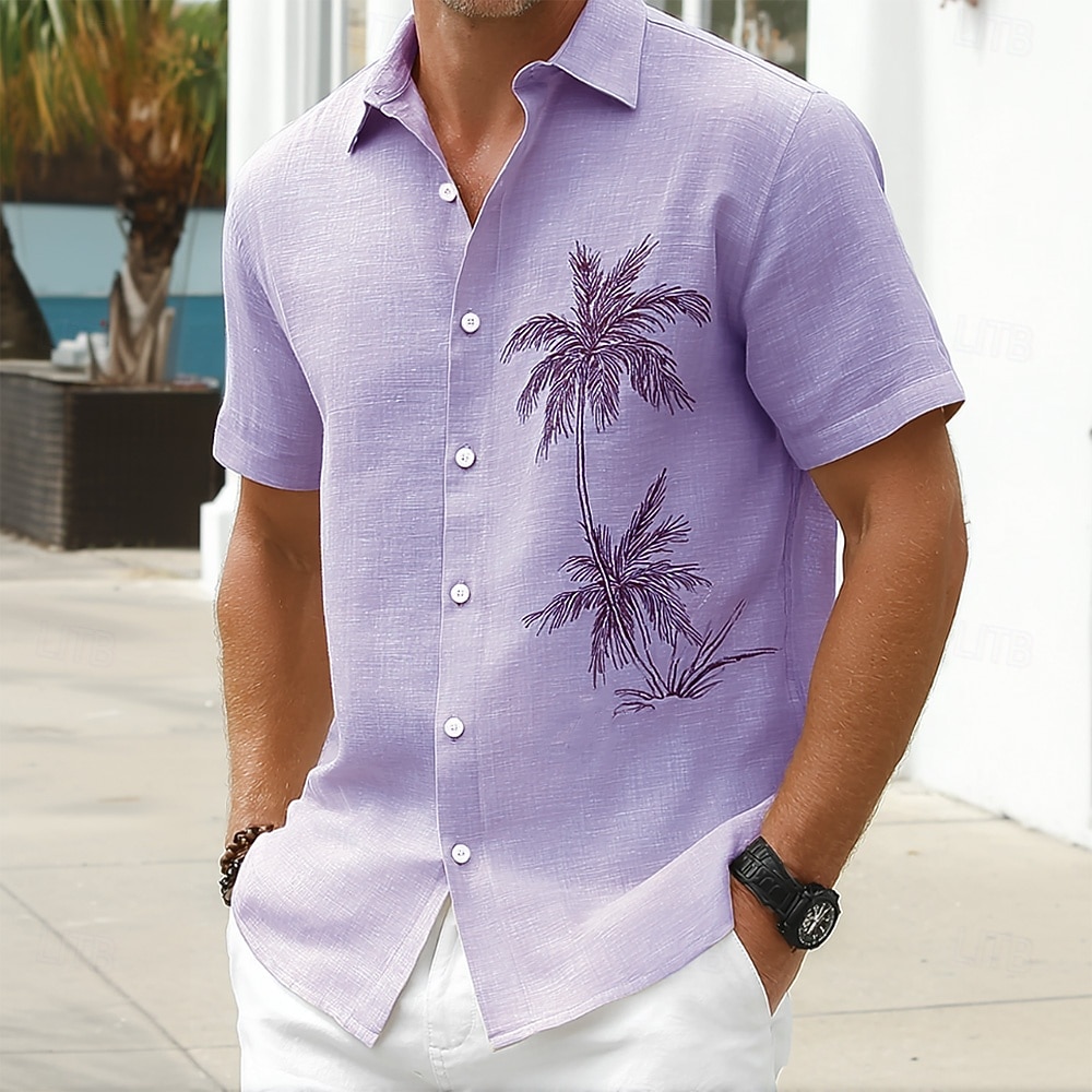 Homens Coqueiro Plantas Tropicais Camisa havaiana camisa de botão Camiseta Aloha Manga Curta Havaiana Férias Feriado Roupa de Praia Verão Primavera Aberto para a Lateral Impressão 3D Camisa tipo linho de 2026 por $25.99 –P3