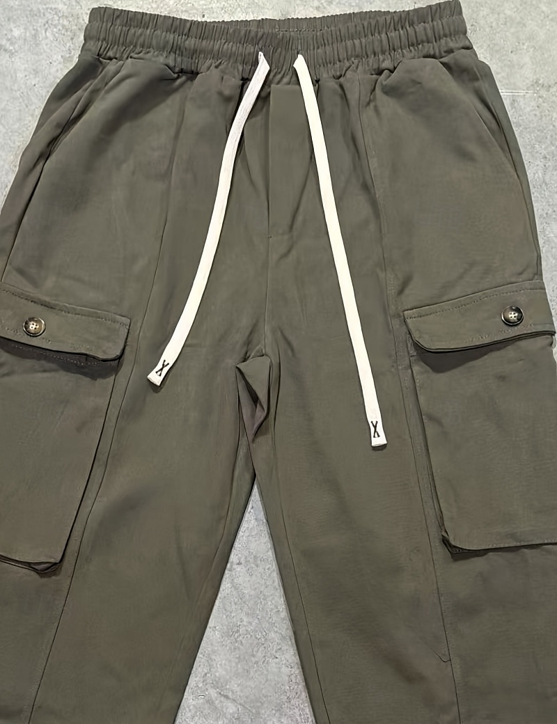Per uomo Pantaloni Cargo Pantaloni Coulisse Tasca Semplice Comodità Traspirante Lunghezza al ginocchio Casa All'aperto Abbigliamento casual alla moda Vacanza Moda Verde militare Albicocca Inelastico del 2026 a $31.99 –P4