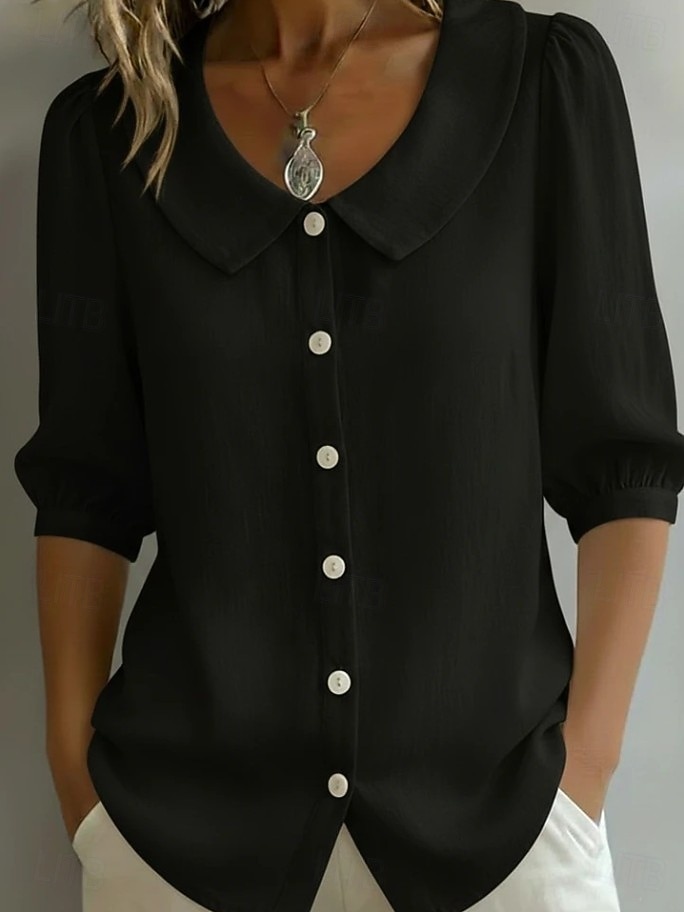 Damen Hemd Vintage Stilvoll V Ausschnitt Schulterfrei Lange Oberteile Täglich Arbeit Ferien Blau Schwarz Weiß Gelb Rote Sommer Frühling 2026 - $11.99 –P4