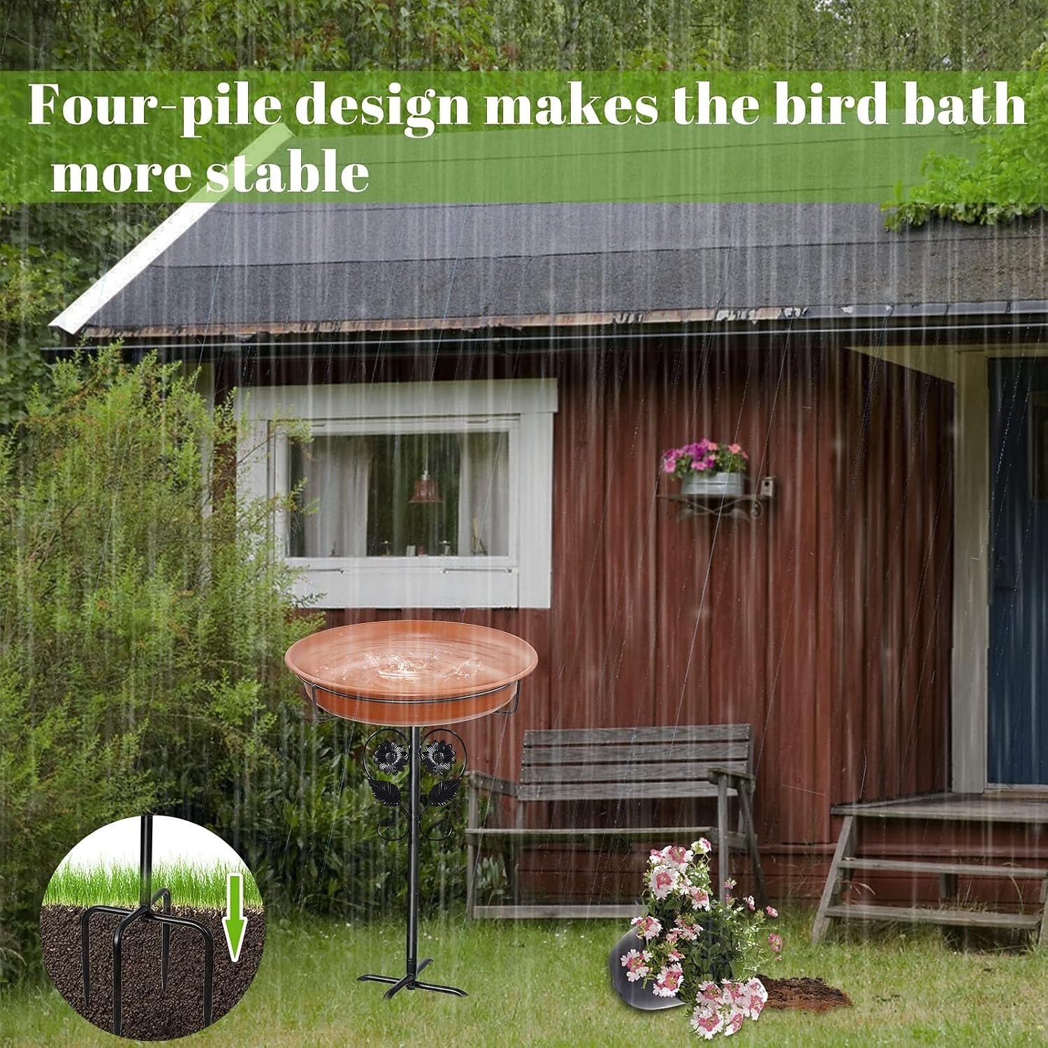 ανεξάρτητο μπολ birdbaths υπαίθριο, ελεύθερη στάση κήπου μπολ τροφοδοσίας πουλιών με μεταλλικό πάσσαλο, αποσπώμενος διακοσμητικός τροφοδότης σπα για γκαζόν αυλής κήπου αίθριο 2026 - $27.99 –P2