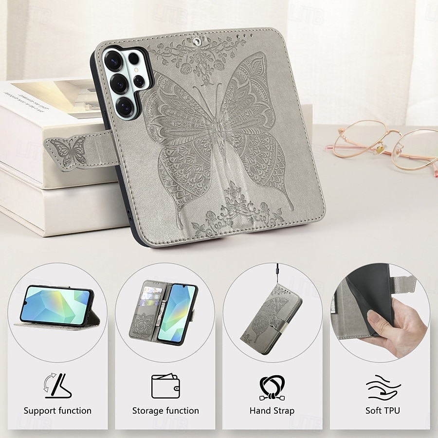 Phone Case For Samsung Galaxy S26 S26 Plus S26 Ultra Wallet Case Flip Cover with Wrist Strap Kickstand Butterfly Retro TPU PU Leather 2026 - $14.99 –P18