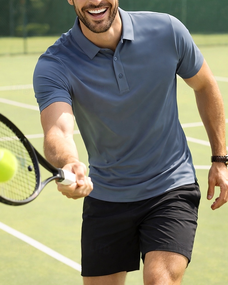 בגדי ריקוד גברים אחיד חולצת ספורט חולצת טניס שרוולים קצרים ייבוש מהיר מתיחה פתילת לחות נושם טניס גולף פיקלבול צווארון פולו צמרות אפור כהה שחור ורוד בגדי טניס 2026 - $21.99 –P7