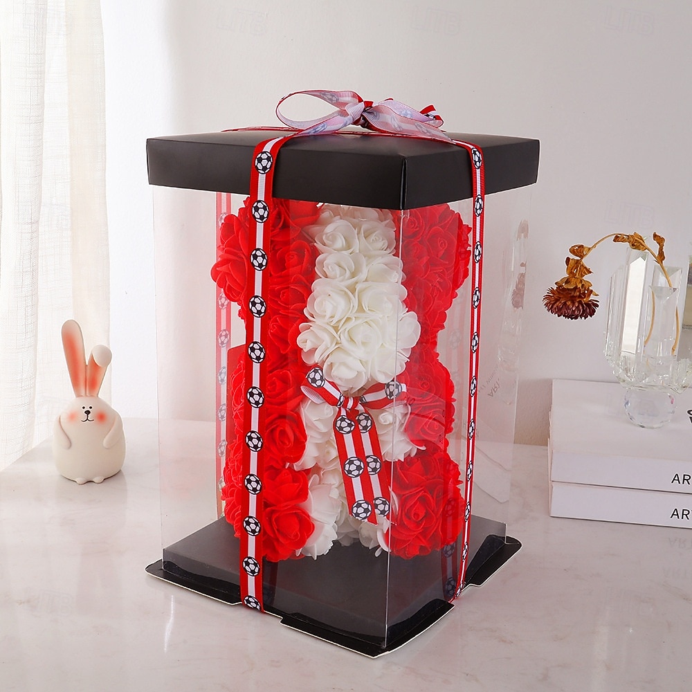 25 cm großer Rosen-Teddybär für die Fußball-Weltmeisterschaft, künstliches Rosenblüten-Geschenk für Fußballfans, Hochzeit, Muttertag, Jahrestag, inklusive transparenter Geschenkbox 2026 - $21.99 –P7
