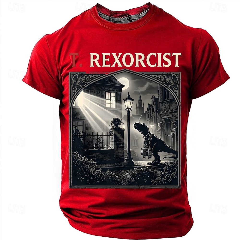 Men's T. REXORCIST Funny Movie Parody T-Rex Dinosaur Priest Silhouette Graphic T-Shirt Gothic Horror Noir Style Casual Short Sleeve Tee Halloween Gift Designer Clothing Apparel S M L XL XXL XXXL 2026 - $21.99 –P10