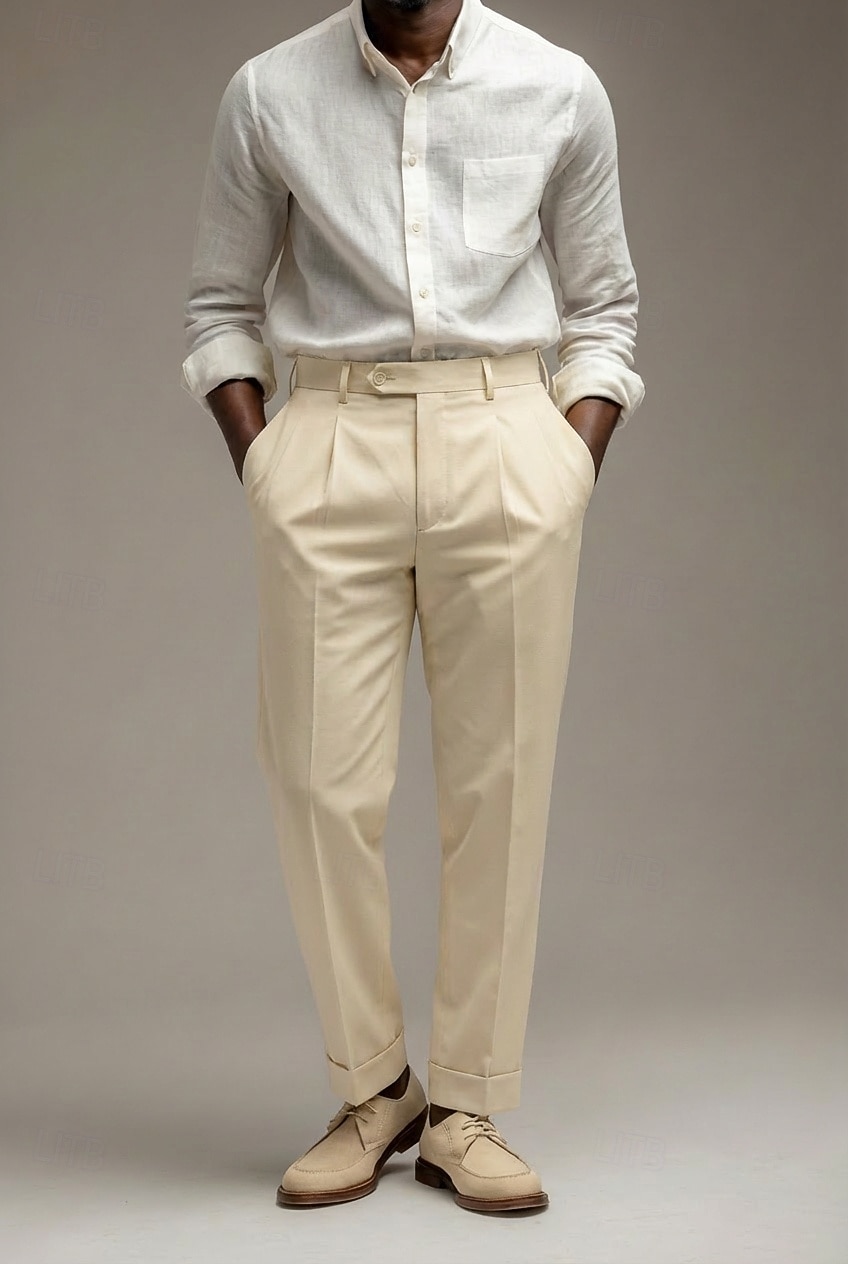 Pour des hommes Coton Lin Dress Pants works Pantalon décontracté Quotidien Affaires Mode Occasionnel Blanche Marine foncé Vert Sauge Couleur Unie Coupe régulière Long Non Elastique de 2026 ? $39.99 –P4