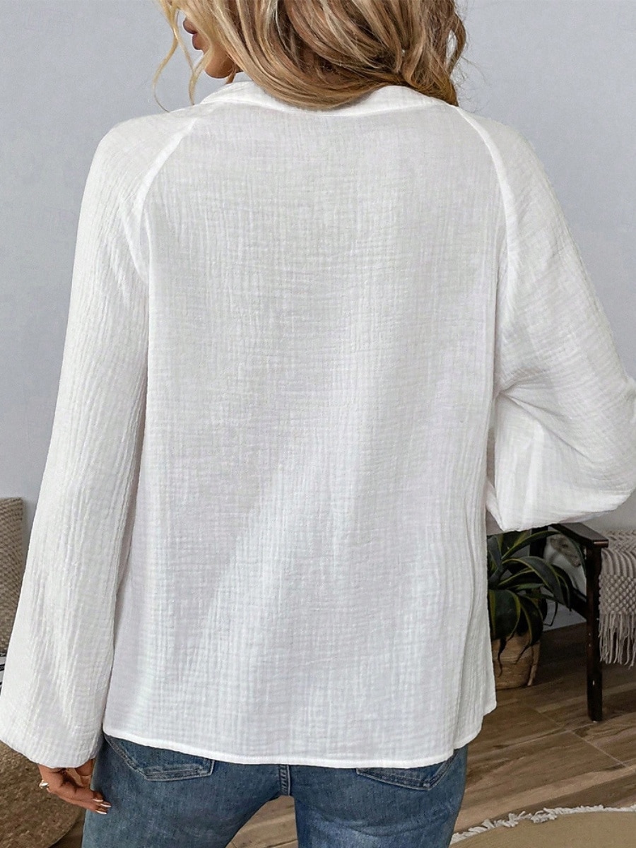 Women's Shirt Blouse Embroidered Print Floral Classic Modern Casual Long Sleeve V Neck Regular Tops Daily Outdoor Holiday White Summer Spring 2026 - $37.99 –P6