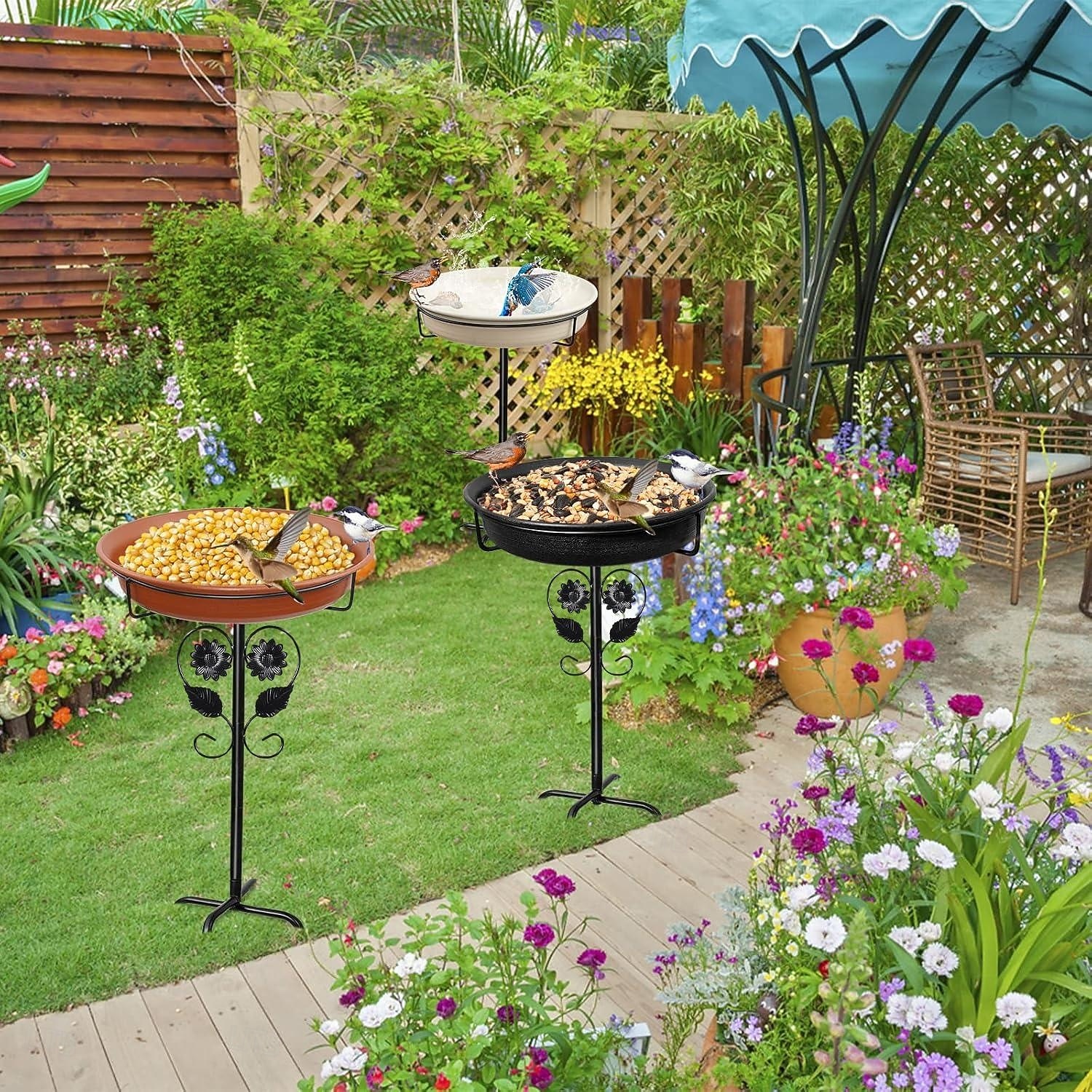 ανεξάρτητο μπολ birdbaths υπαίθριο, ελεύθερη στάση κήπου μπολ τροφοδοσίας πουλιών με μεταλλικό πάσσαλο, αποσπώμενος διακοσμητικός τροφοδότης σπα για γκαζόν αυλής κήπου αίθριο 2026 - $27.99 –P5