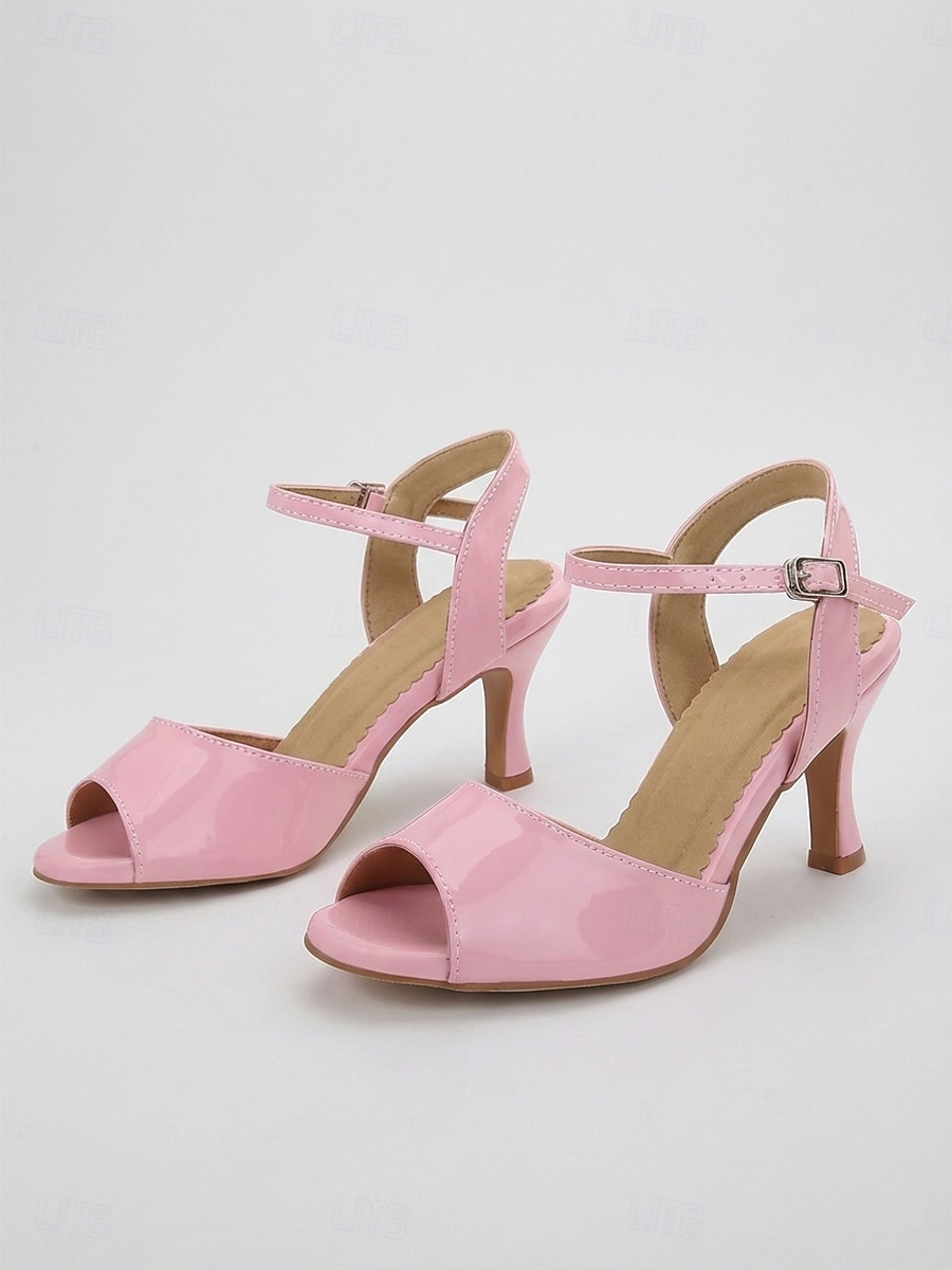 Zapatos blancos de baile latino para mujer con correa en el tobillo, tacones profesionales de salón con punta abierta para salsa y tango. &Zapatillas de baile ligeras y flexibles para practicar y para 2026 - $59.99 –P4