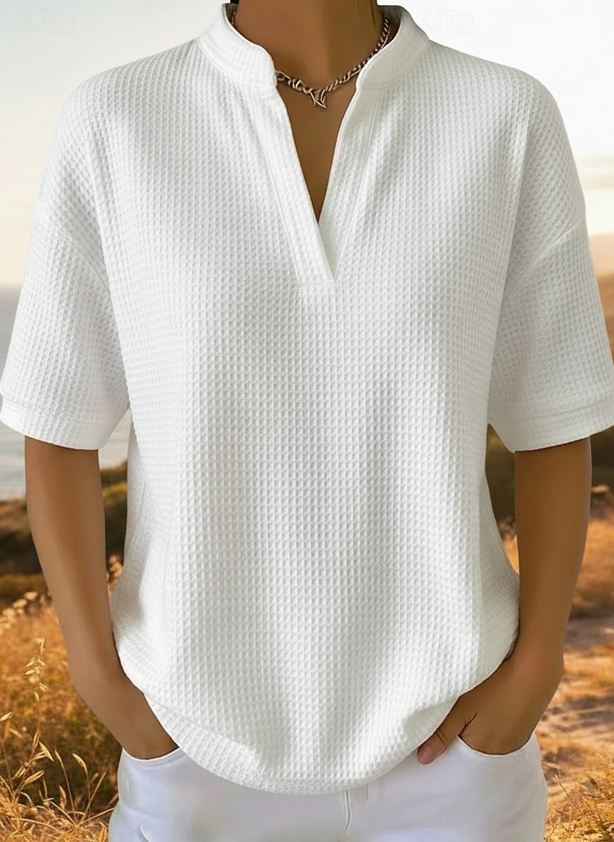 Femmes Chemise gaufrée T-shirt Tops en tricot gaufre Uni Élégant Classique Moderne Manche Courte Col en V Hauts Réguliers Quotidien Fête Sortir Blanche Orange Vert Bleu clair Noir Été Printemps de 2026 ? $26.99 –P5