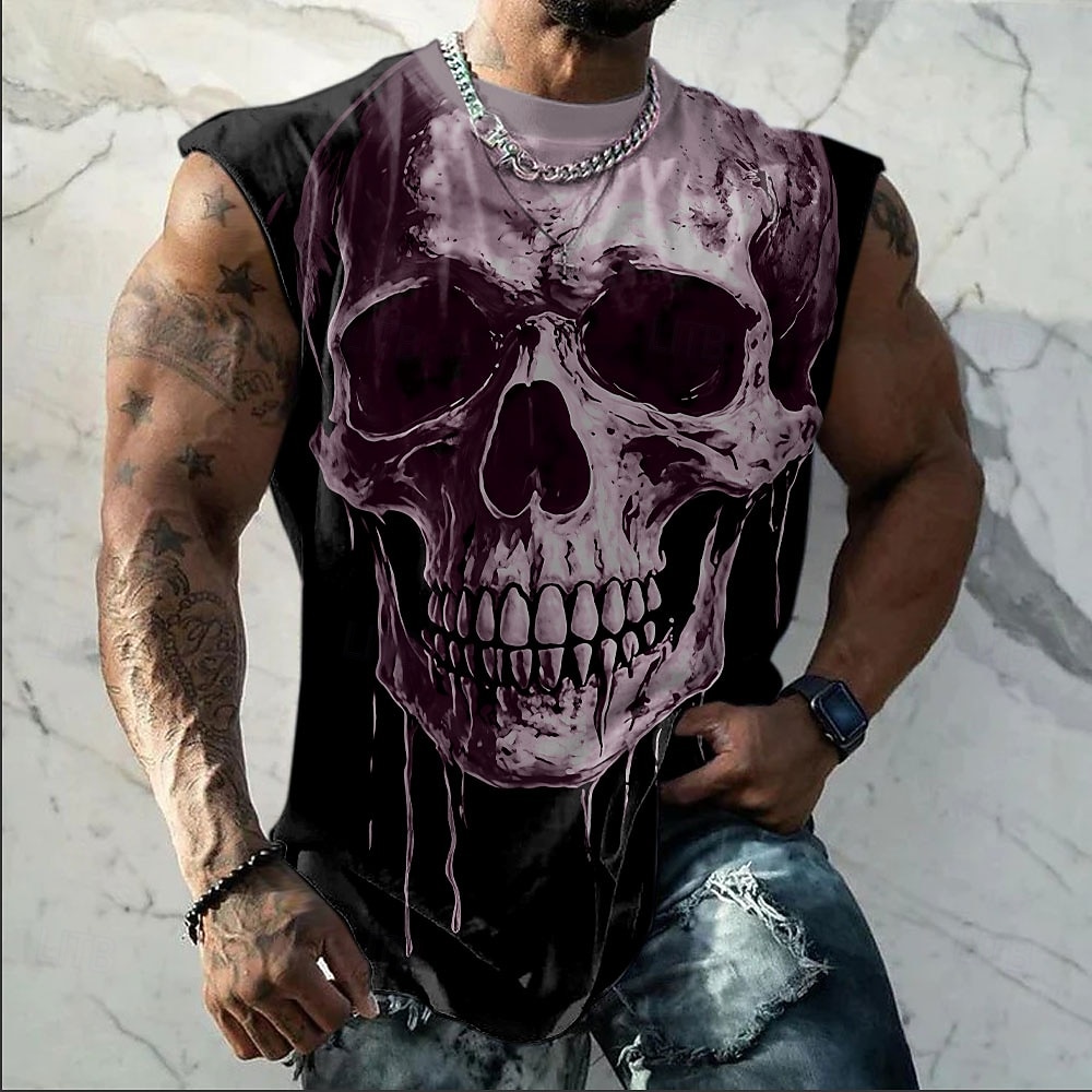 Tricou bărbătesc fără mâneci cu imprimeu de craniu, maiou hardcore biker, grafică, cămașă musculoasă, streetwear, designer de îmbrăcăminte, s, m, l, xl, xxl, xxxl 2026 - $17.99 –P3