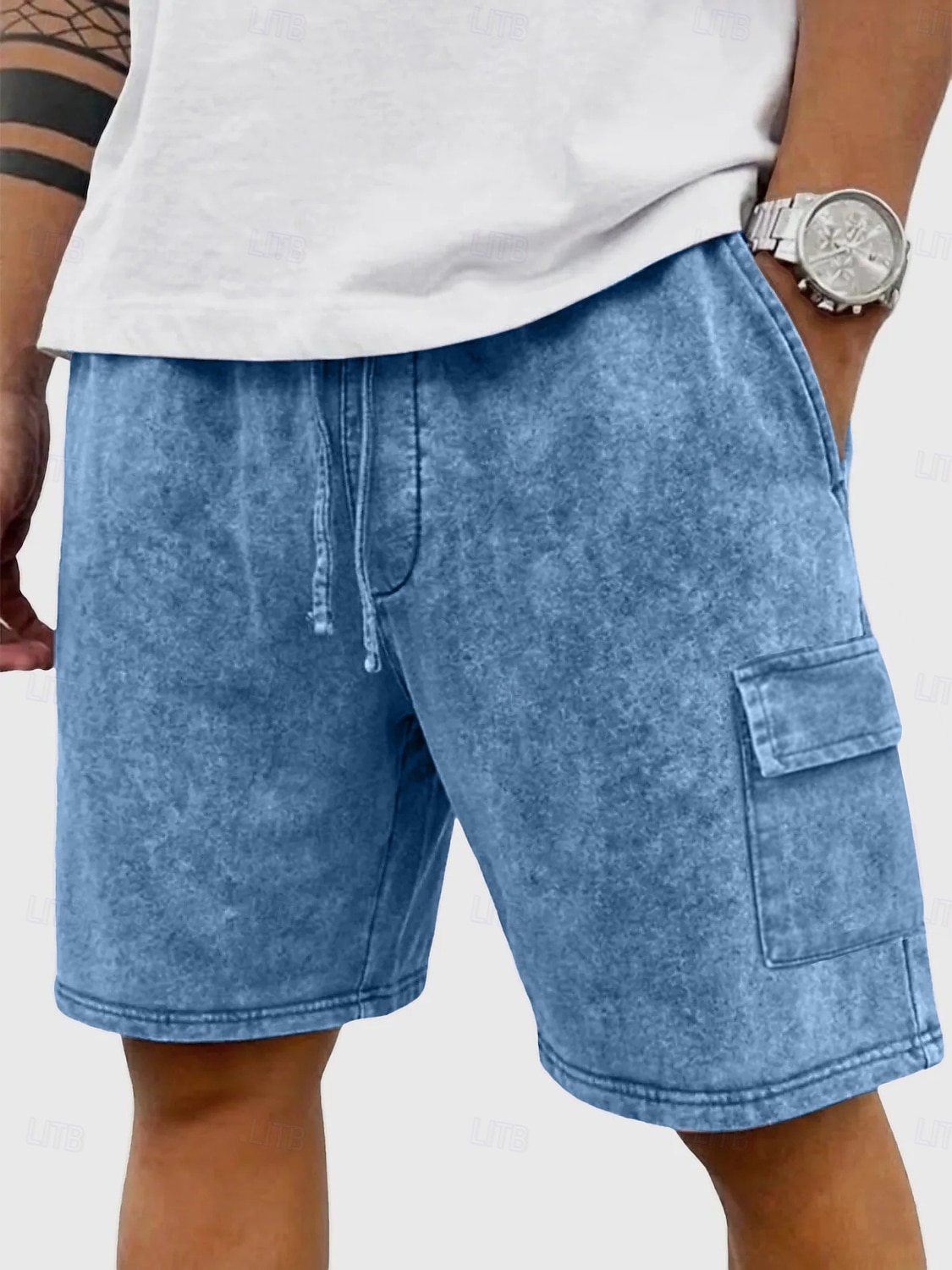 Pantalones Cortos Casuales SoftFade™ para Hombre Pantalones Cortos de Lavado Ácido Con Cordon Cintura Elástica Lavados Lavado Sólido Confortables Transpirables Largo Hasta la Rodilla Ropa Diaria Al 2026 - $25.99 –P4