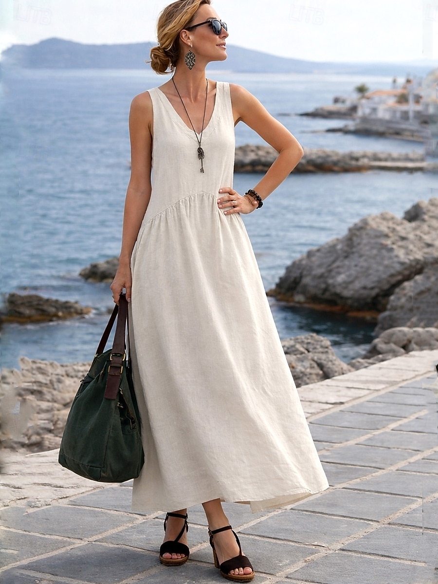 Damen Maxikleid A Linie Kleid Lässig Täglich Lässiger Schnitt Einfach Ärmellos V Ausschnitt Schwarz Gelb Wein Armeegrün Sommer Frühling Herbst 2026 - $29.99 –P3