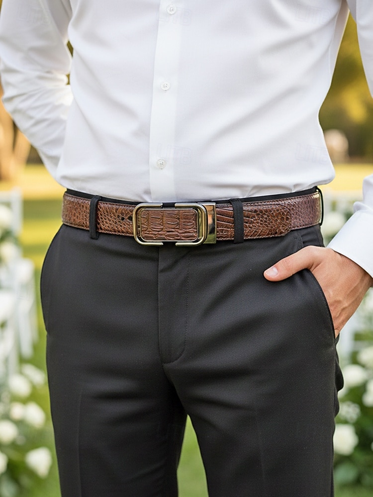 Herren-Gürtel aus echtem Leder mit Krokodilmuster, schwarz & braun, elegantes Accessoire für formelle und legere Anlässe wie Hochzeiten, Partys und den täglichen Geschäftsalltag 2026 - $19.99 –P2