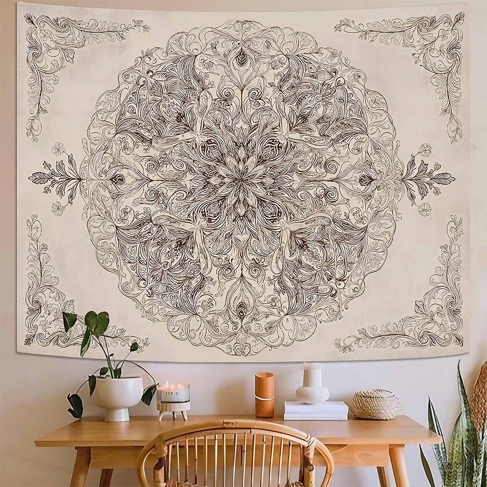 tapeçaria de parede com mandala floral em tons pastel de rosa aquarela, estilo boho romântico, com guirlanda de flores pêssego, ideal para decoração de quarto ou dormitório feminino. de 2026 por $19.99 –P6
