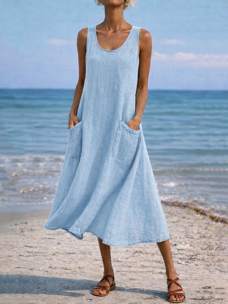 Mujer Vestido maxi Vestido de cambio Vestido de verano Casual Diario Holgado Plano Sin Mangas Cuello Barco Azul Piscina Negro Blanco Verde Claro Verano Primavera Otoño 2026 - $9.99 –P11