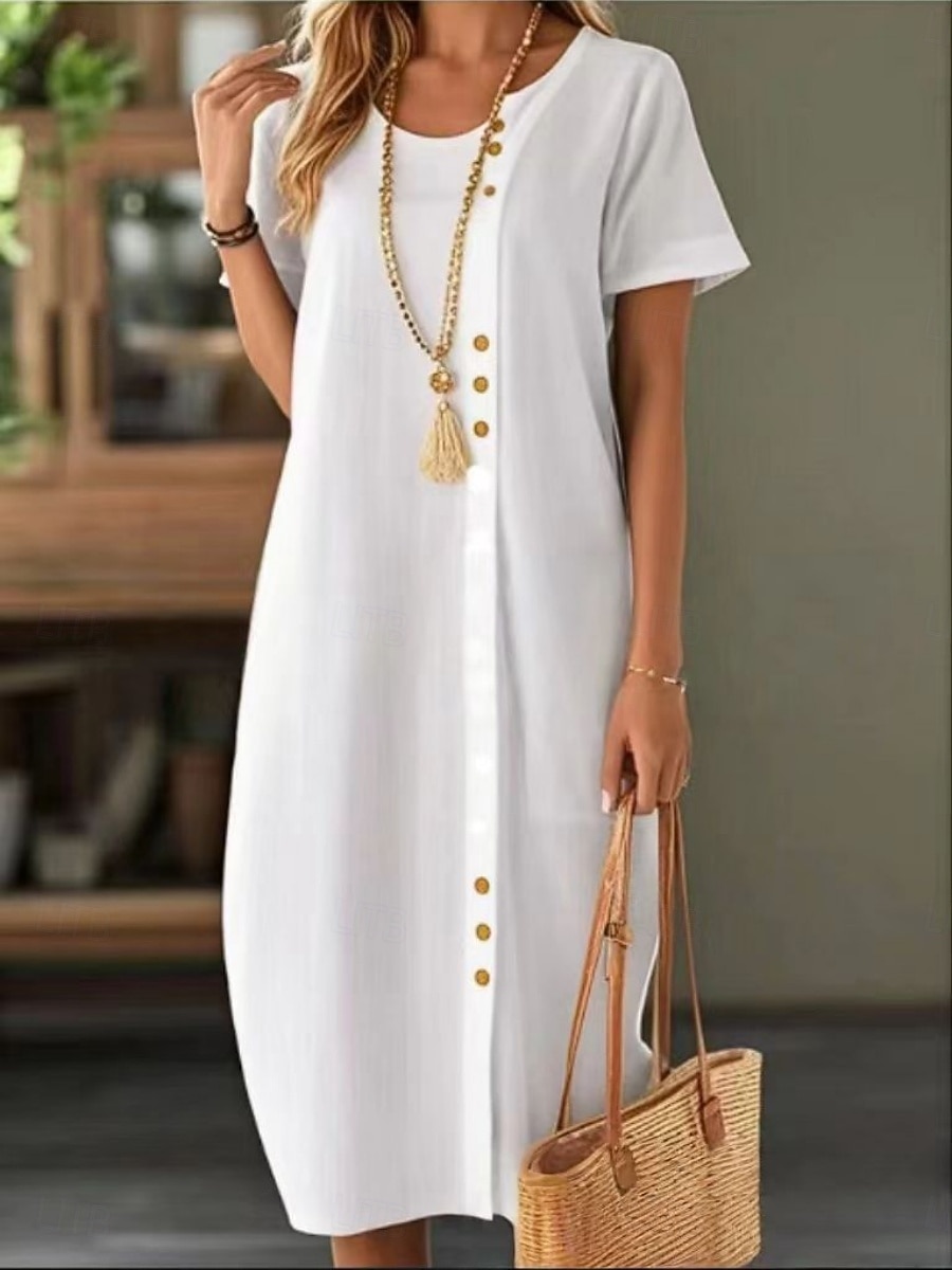 Dames Halflange jurk Jurken met linnenlook Hemdjurk Zomerjurk Casual Dagelijks Normale pasvorm Effen Korte mouw Strakke ronde hals Marine Zwart Wit Leger Groen Zomer Lente Herfst 2026 - $36.99 –P6