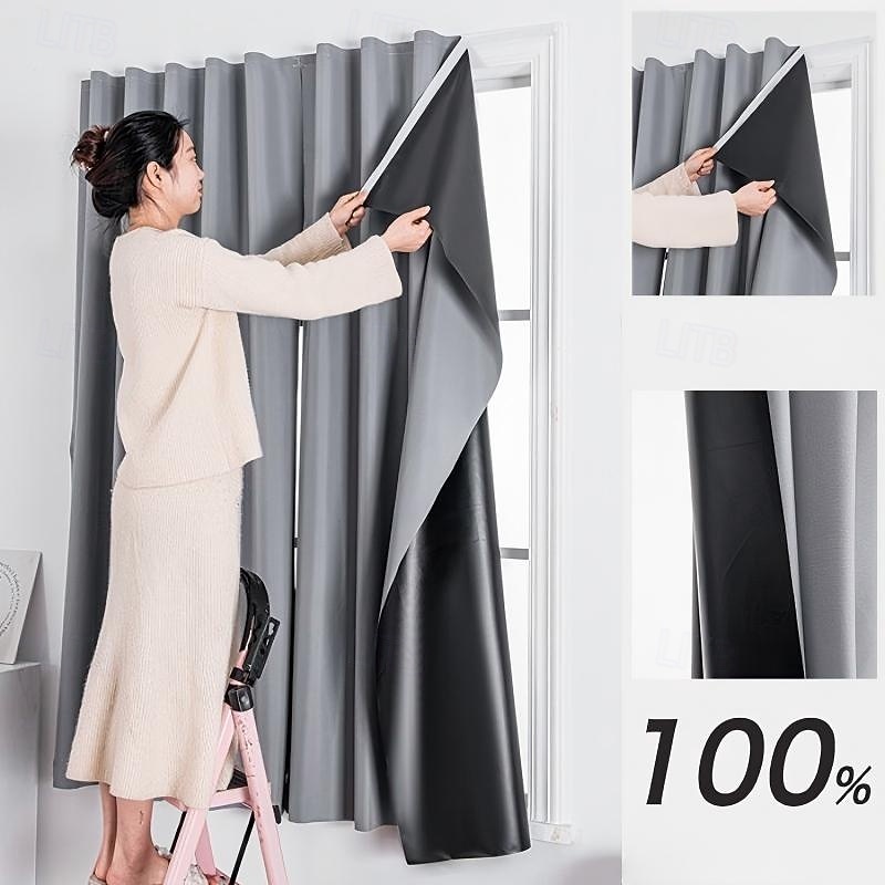 2 db 100%-os sötétítő függöny, öntapadós, lyukasztásmentes, hálószobai napellenző, szigetelés, ablakfüggöny, ajtó, erkély, napvédelem 2026 - $37.99 –P9