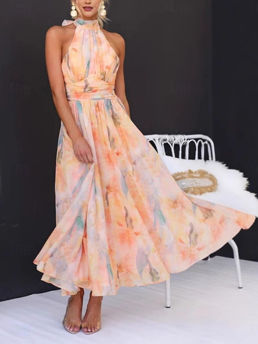 Γυναικεία Μακρύ φόρεμα Φόρεμα για τον ήλιο Φορέματα σιφόν Floral φόρεμα Φόρεμα με λαιμόκοψη Κομψό Μοντέρνα ΕΞΩΤΕΡΙΚΟΥ ΧΩΡΟΥ Παραλία Διακοπές Κανονικό Φλοράλ Αμάνικο Λαιμός Πορτοκαλί Καλοκαίρι Άνοιξη 2026 - $32.99 –P4